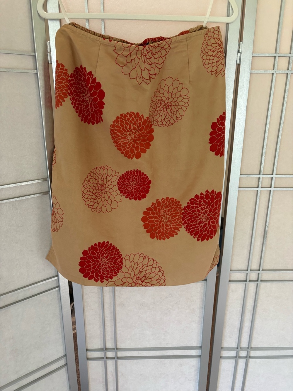 Women’s Tan Floral Print Skirt with Orange Accents